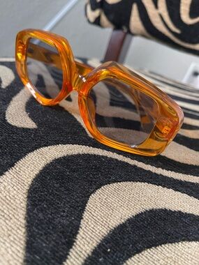 Chunky Amber Orange Retro Square Sunglasses